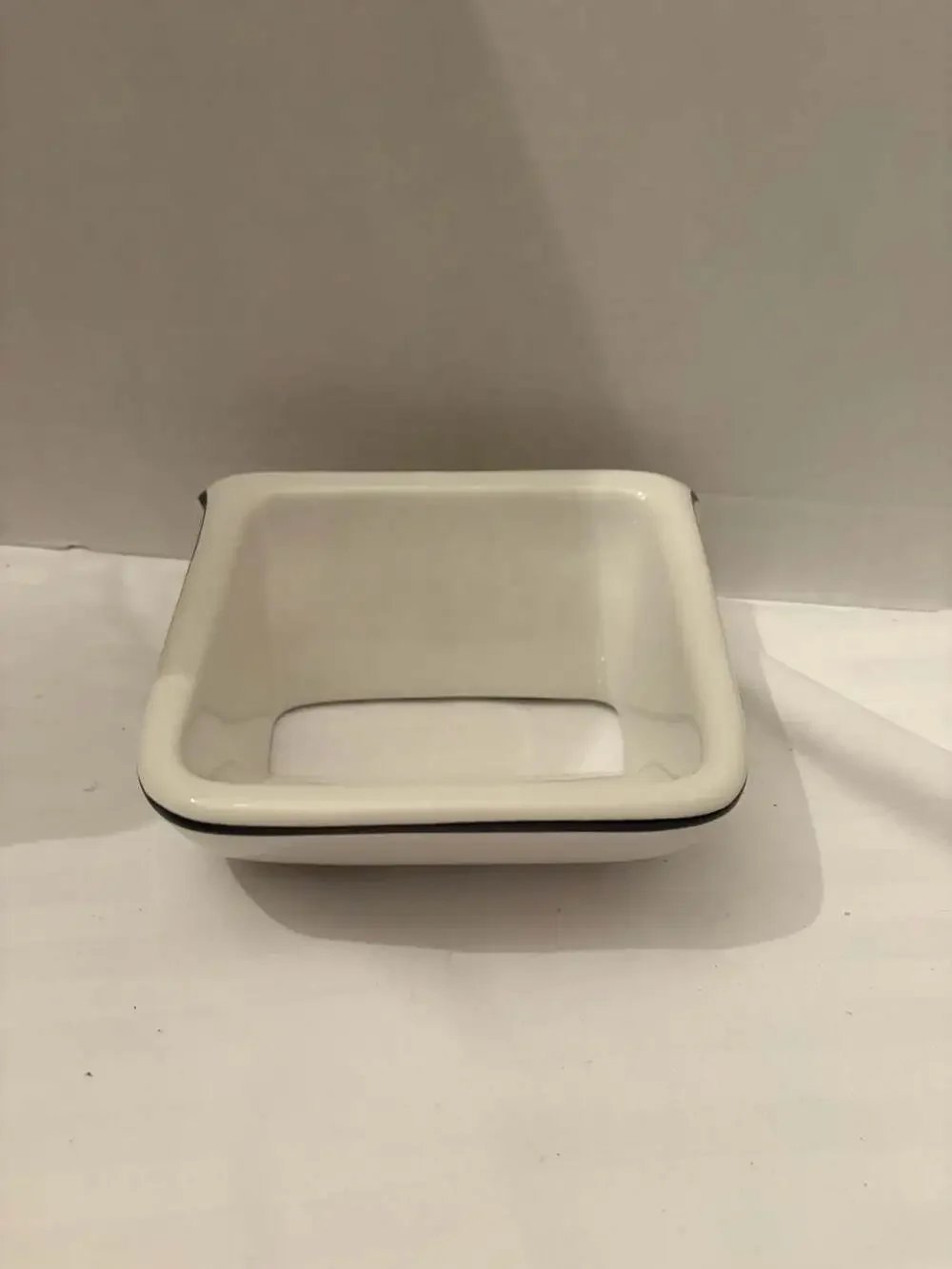Vintage White Enamelware Wall-Mount Soap Dish with Black Rim